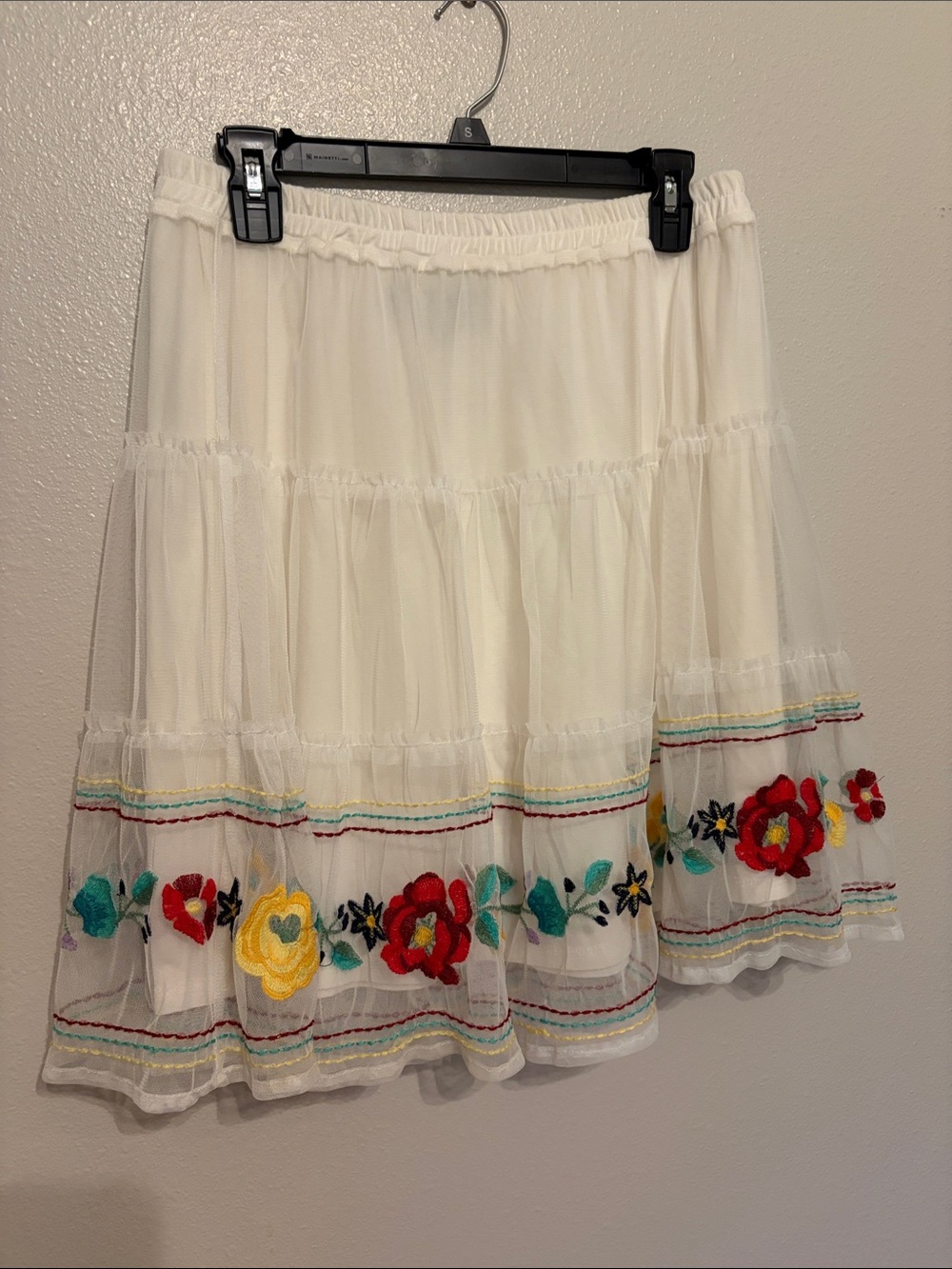 Double D Ranch Tulle White Tiered Embroidered Floral Skirt